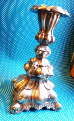 Kynttilänjalka Barokki metallia, käytetty vanha, 19 cm