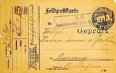 Saksa 1915 kenttäpostikortti S.B. Landsturm ..