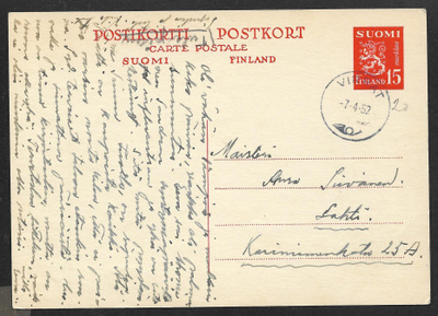 Postil. - Ehiö 15mk (LAPE 108) Virrat 7.4.1952