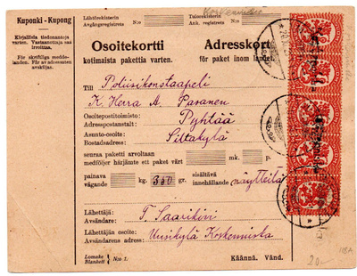 Pp-leima Koskenniska 1926 pak.kortilla, kulk. Heinlahdelle