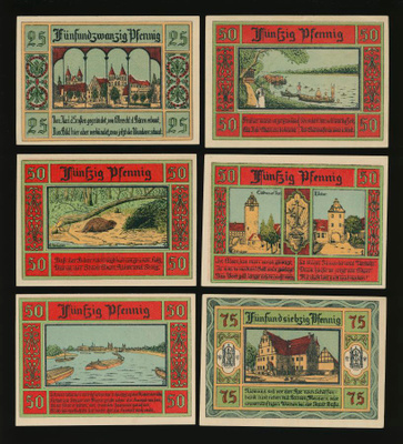 Saksa Notgeld 25, 4 x 50, 75 Pfg, Aken-Elbe 1921