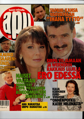 Apu n:o 18 1991 Miss Suomi. Kaija. Ana. Kauko. Kikka. Minih