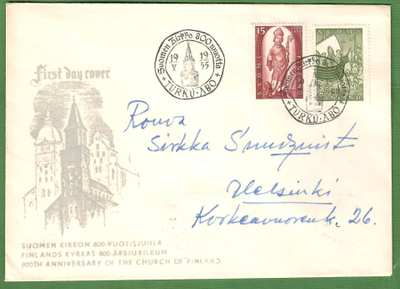 FDC 19.5.1955Suomen kirkko 800 vuotta (100)