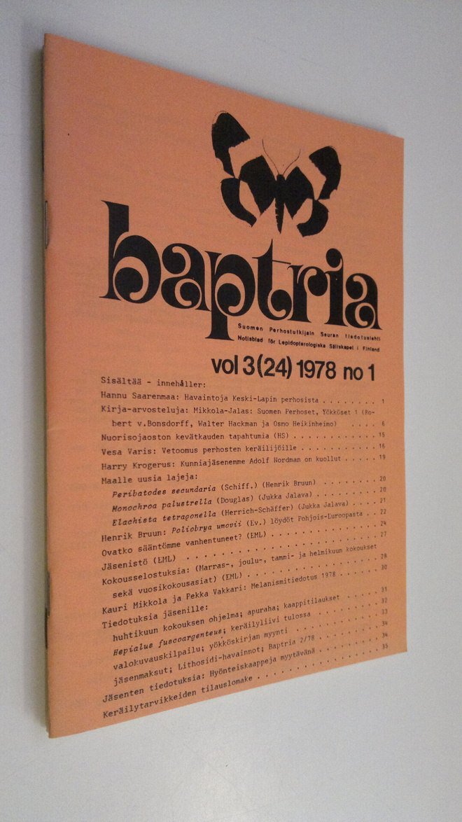 Baptria vol 3 (24) 1978 n:ot 1, 3-4 : Suomen perhostutkij...