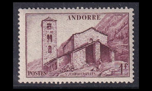 Andorra Fr 103 ** Kirkko 1 Fr lila (1944)