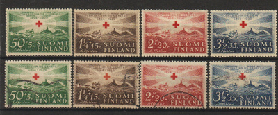 1939 Punaisen Ristin merkkisarja leimattuna ja **