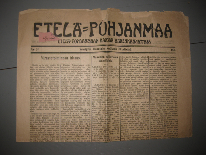 Sanomalehti  Etelä-Pohjanmaa  20.6.1925