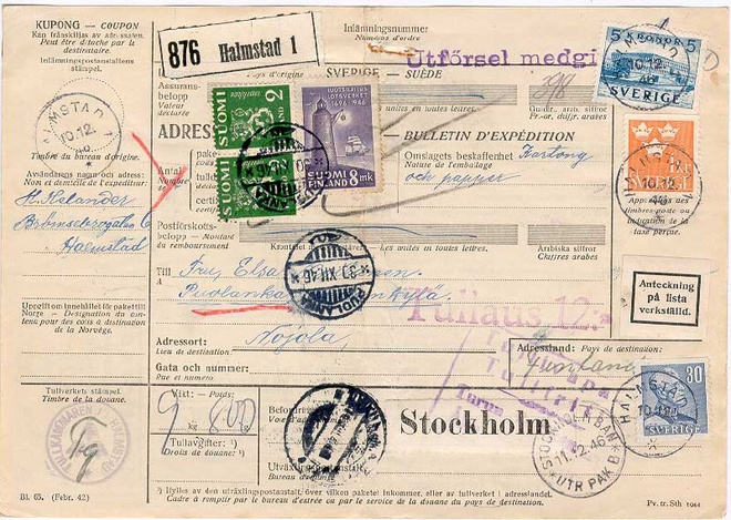 1945 2mk vihreä ym tullausmaksuna ruotsalainen pak.kortti