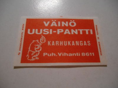 TT Etiketti Väinö Uusi-Pantti Karhukangas Vihanti
