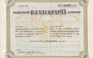 OKK 1909 P.J. Valkeapää Limited Oy bla, Helsinki osakekirja