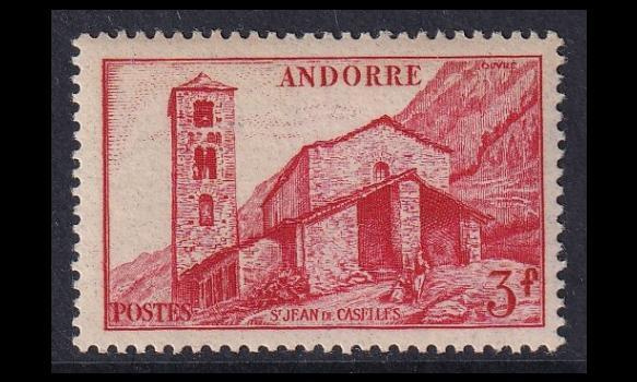 Andorra Fr 110 ** Kirkko 3 Fr punainen (1944)