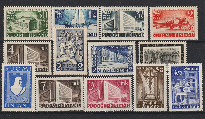1938-42 vuosilta merkkierä leimaamattomana