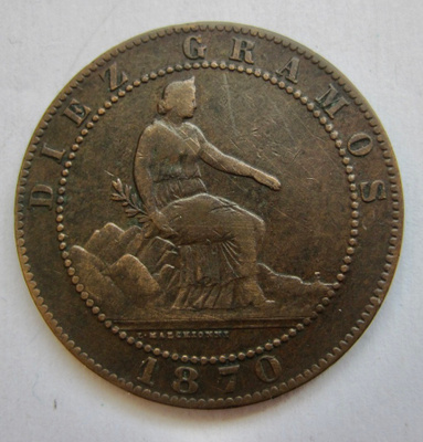 Espanja 10 centimos 1870
