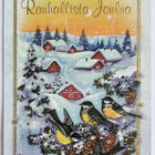 "LINNUT OKSILLA..TAUSTALLA TALOT"-KULKEMATON JOULUKORTTI - pikkukuva 1