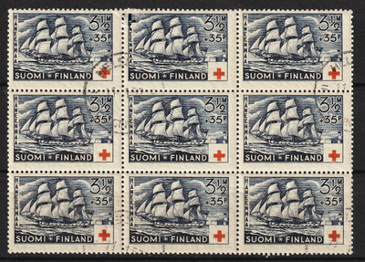 1937 Punaisen Ristin arkinosa (9kpl) leimattuna