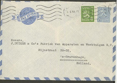 M30 1954 sekafrankkeeraus M54 lentokirje Hollantiin