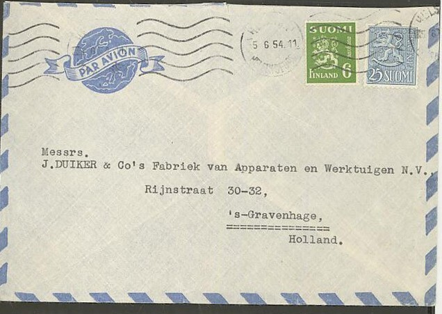 M30 1954 sekafrankkeeraus M54  lentokirje Hollantiin