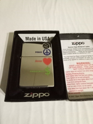 Zippo Peace Love Prosperity Uusi ja Aito
