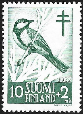 1952 TUB merkki  Talitiainen 10 + 2 mk ** LaPe 413