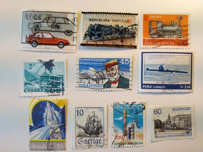 Postimerkki kulkuvälineet 10 erilaista