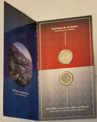 Monaco 1e ja 2e kolikot 2001 blisterissä