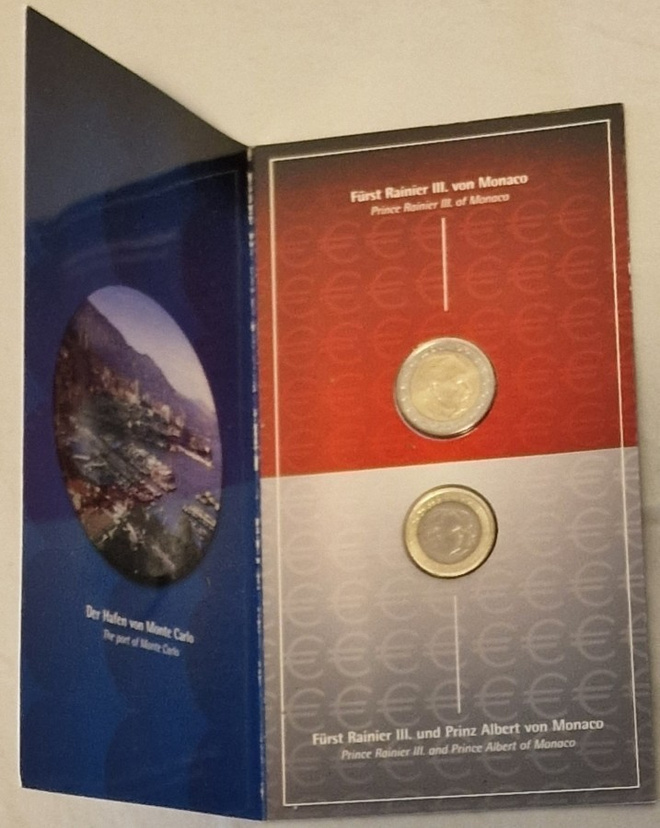 Monaco 1e ja 2e kolikot 2001 blisterissä