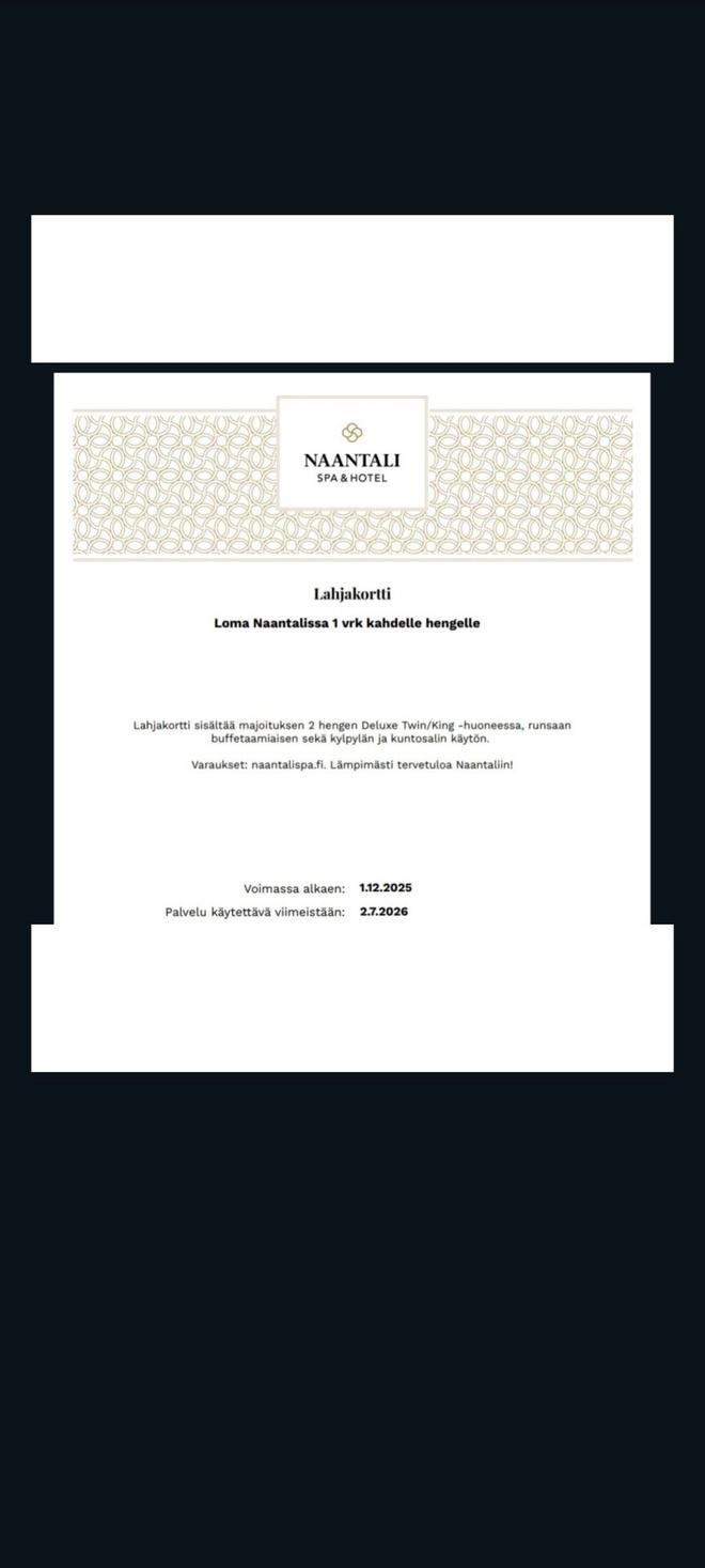 Lahjakortti Naantalin kylpylään 1vrk