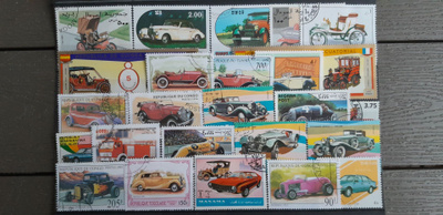 Autot / Autoja Postimerkkejä, Leimattuja 25 kpl