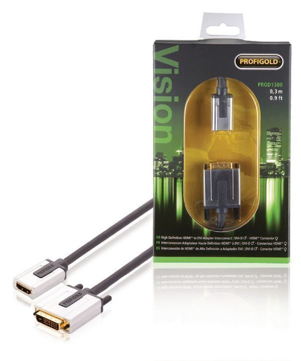 Profigold DVI-D uros - HDMI naaras Adapteri kaapeli, 0.3m