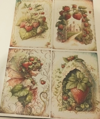 Korttikuvat MANSIKAT / 4 kpl -setti / A6