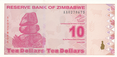 Zimbabwe 10 Dollars 2009 P94 #706