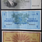 Markan raha, 5 markan seteli, 10 markan raha, 3 kpl - pikkukuva 1