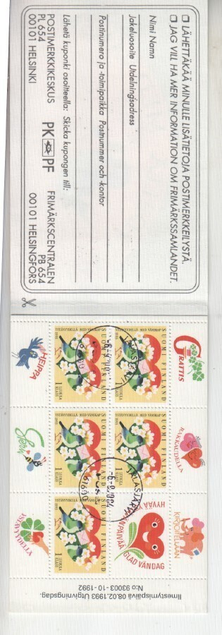 1992 Ystävyydellä kokonainen vihko leimattuna.