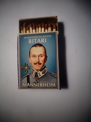 Tulitikkuaski Mannerheim. Sininen tausta