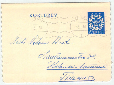 Ruotsi 1964 korttikirje Suomeen