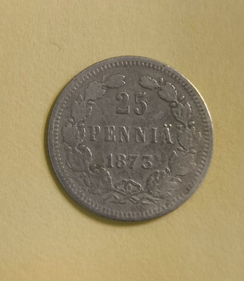 25 penniä v. 1873, 0.75 hopeaa
