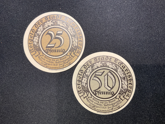 Notgeld der Stadt Ecfartsberga 25 & 50 Pfennig 1.9.1921