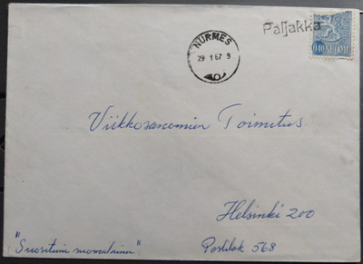 Pp-leima PALJAKKA / Nurmes kirjeellä 1967