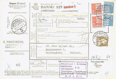 Tanska Mi 291 ym pakettikortti Suomeen