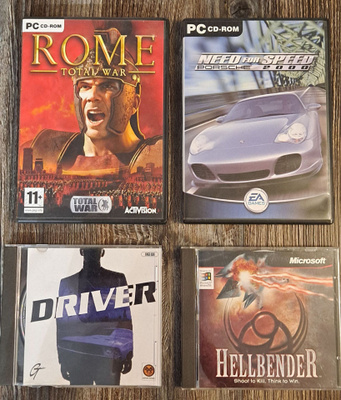 PC-pelipaketti (4 peliä): NFS Porsche 2000, Rome Total war..
