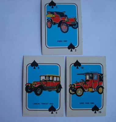 Vanhat autot pelikort: FORD1903, LANCIA1913 ja UNIC TAXI1908