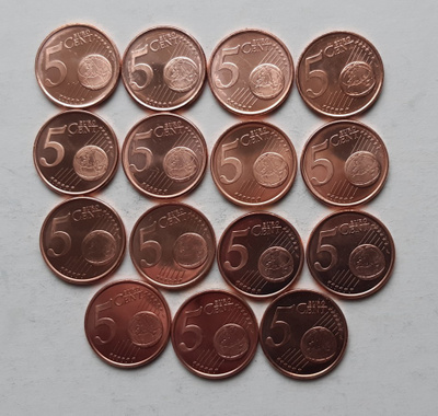 Suomi 5 c vuodet 1999 - 2013 yhteensä 15 kpl, UNC