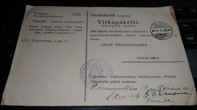 Rovaniemi Lapin Rajavartiosto VPK 1930 26/8