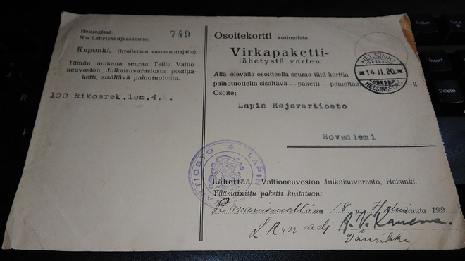 Rovaniemi Lapin Rajavartiosto VPK 1930 26/8