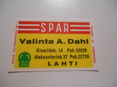 TT Etiketti SPAR Valinta A.Dahl Lahti