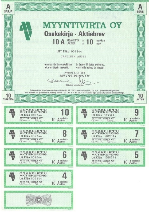 OKK 1988 Myyntivirta Oy, Jyväskylä osakekirja