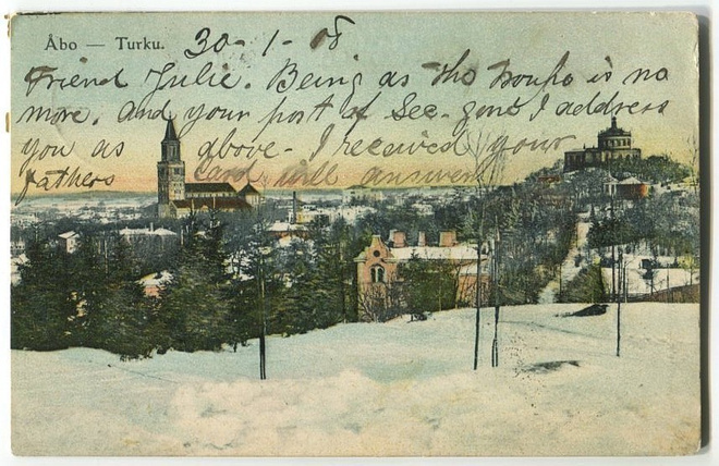 Turku Talvimaisema Samppalinnanmäeltä, kulkenut 1908