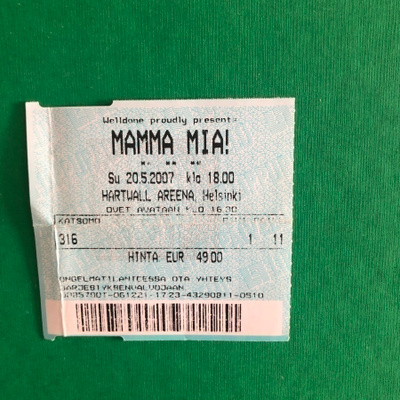 Pääsylippu: Mamma Mia!. Helsinki.2007.