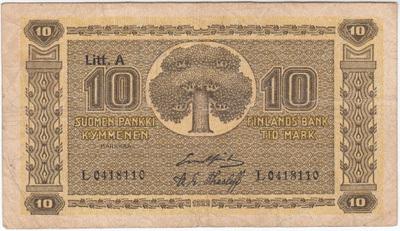 10 Markkaa 1922 Litt.A L-sarjaa, kl.3