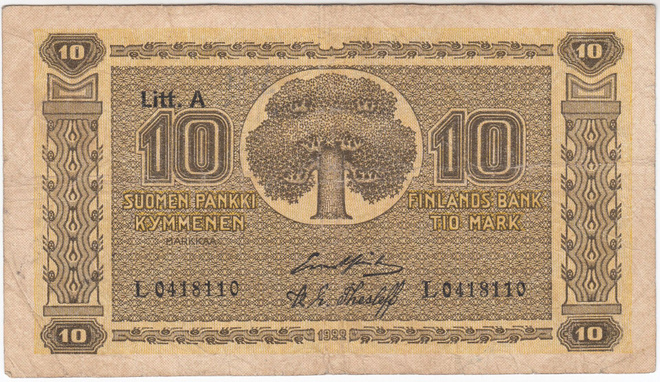 10 Markkaa 1922 Litt.A L-sarjaa, kl.3